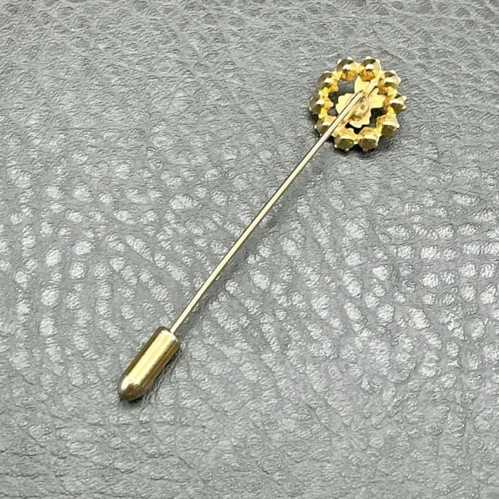 Vintage FOE Fraternal Order of Eagles Rhinestone‎ Gold Tone Stick Pin 2.5 Inch